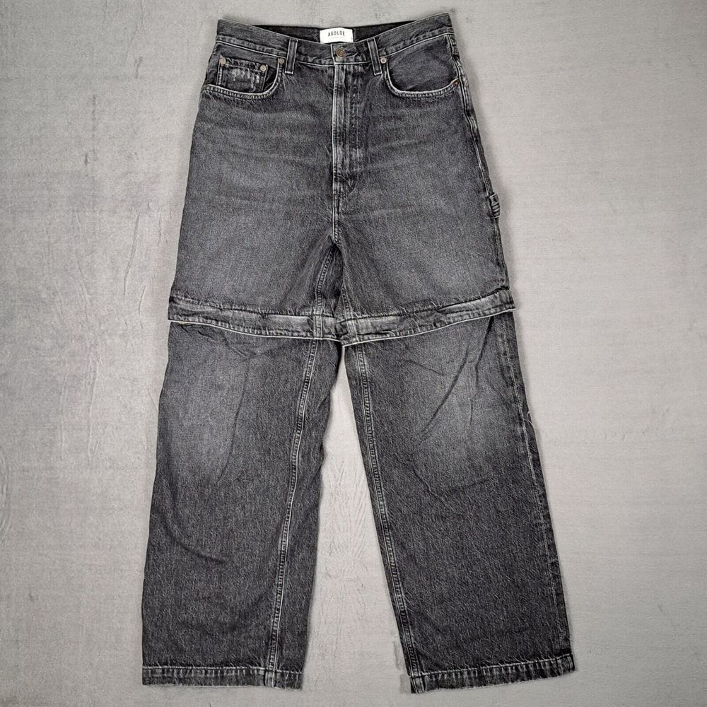 Agolde Risha Zip Utility Jeans Womens 28 Sin Dark Gray Convertible Wide Leg